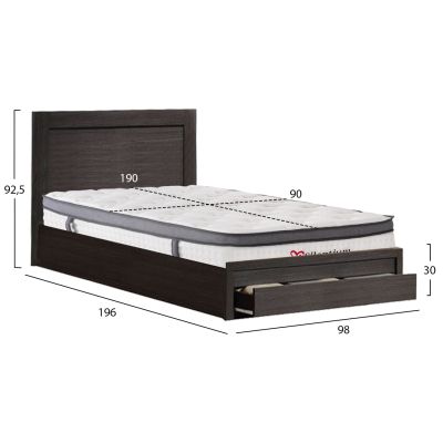 SINGLE BED WITH DRAWER & MATTRESS MELANY HM10745.01 MELAMINE IN ZEBRANO--FOR 90x190cm.