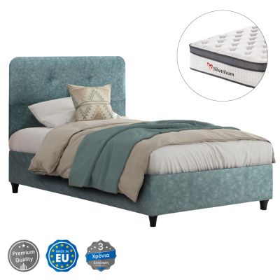 SEMI-DOUBLE BED WITH MATTRESS DOLORES HM10746.04 t.NUBUCK FABRIC IN LIGHT GREEN--FOR 120x200cm.