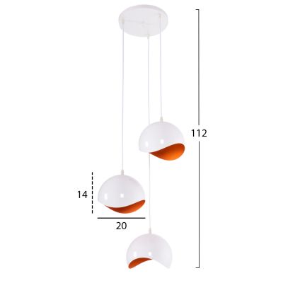 ВИСУЛКА ЗА ТАВАН 3 ЗАПАЛКИ HM4166.02 МЕТАЛНИ СФЕРИ В БЯЛО-ПОРТОКАЛОВО Φ20x112Hcm.