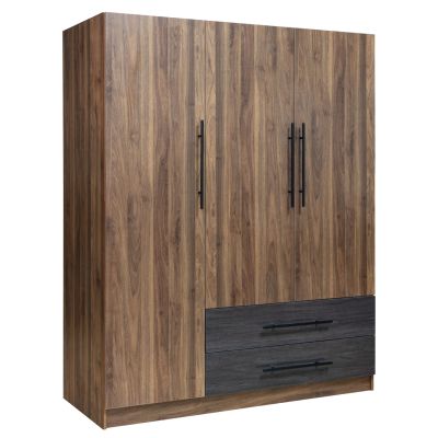 WARDROBE 3-LEAF WITH 2 DRAWERS CARYS HM746.11 MELAMINE IN WALNUT/WENGE 150x55x180Hcm