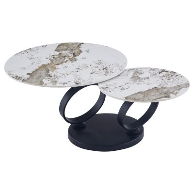 COFFEE TABLE DOUBLE NUBISA HM18364.01 METAL IN BLACK--SINTERED STONE PANDORA Φ80Χ44Hcm.