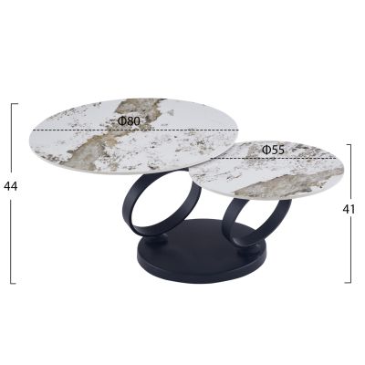 COFFEE TABLE DOUBLE NUBISA HM18364.01 METAL IN BLACK--SINTERED STONE PANDORA Φ80Χ44Hcm.