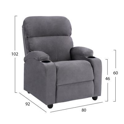 HM0122.10 Armchair RELAX, recline mechanism, grey velvet 80x92-168x102