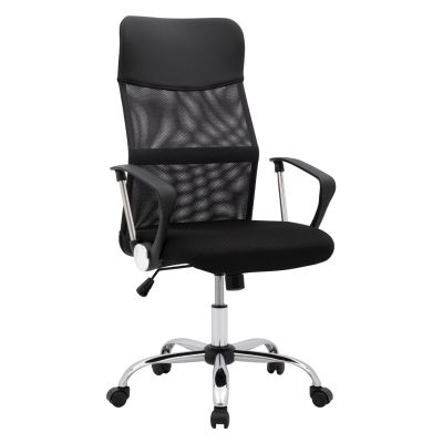 Офис стол HM1000.01 Черен С Мрежа и хромирана основа 61x56x118 см