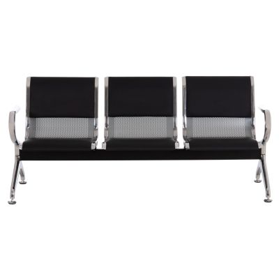 BENCH 3-SEATER AIRPORT-TYPE AVIATOR HM18400 METALLIC WITH BLACK PU 172x55x76Hcm.