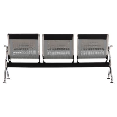 BENCH 3-SEATER AIRPORT-TYPE AVIATOR HM18400 METALLIC WITH BLACK PU 172x55x76Hcm.