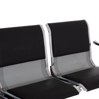 BENCH 3-SEATER AIRPORT-TYPE AVIATOR HM18400 METALLIC WITH BLACK PU 172x55x76Hcm.