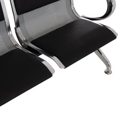 BENCH 3-SEATER AIRPORT-TYPE AVIATOR HM18400 METALLIC WITH BLACK PU 172x55x76Hcm.