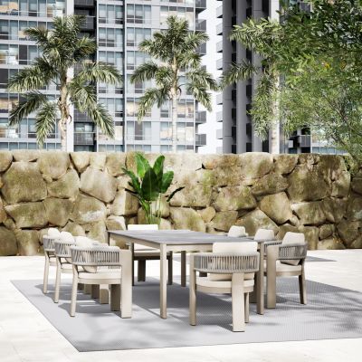 DINING TABLE PUNDER HM6483.02 ALUMINUM IN CREAM WHITE--SINTERED STONE TOP 220x100x75Hcm.