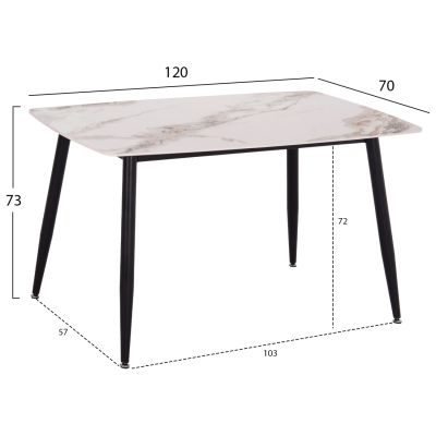 DINING TABLE RAVEN HM9854.04 CERAMIC TOP IN CALACATTA MARBLE SCHEME-BLACK METAL LEGS 120x70x73Hcm.