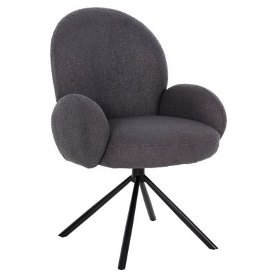 ARMCHAIR SWIVEL WINON HM9778.01 GREY TEDDY FABRIC-BLACK METAL BASE 65x67x92Hcm.