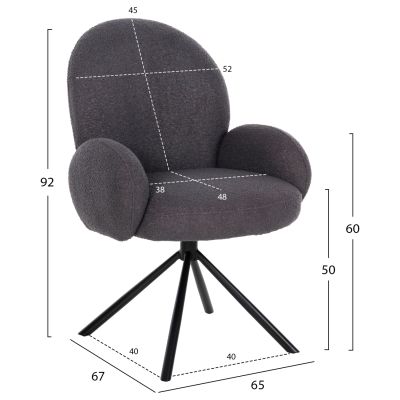 ARMCHAIR SWIVEL WINON HM9778.01 GREY TEDDY FABRIC-BLACK METAL BASE 65x67x92Hcm.