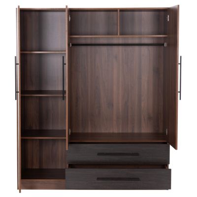 WARDROBE 3-LEAF WITH 2 DRAWERS CARYS HM746.11 MELAMINE IN WALNUT/WENGE 150x55.5x160Hcm