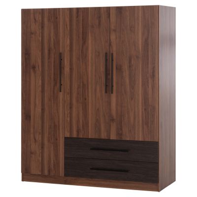 WARDROBE 3-LEAF WITH 2 DRAWERS CARYS HM746.11 MELAMINE IN WALNUT/WENGE 150x55.5x160Hcm