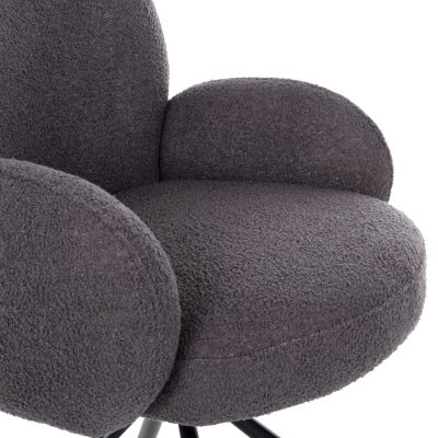 ARMCHAIR SWIVEL WINON HM9778.01 GREY TEDDY FABRIC-BLACK METAL BASE 65x67x92Hcm.