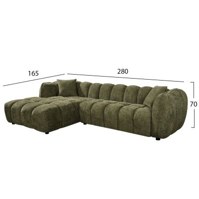 CORNER SOFA (LEFT) LYKKE HM3326.03L GREEN FABRIC 280x89-165(chaise)x70Hcm.