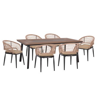 OUTDOOR DINING SET 9PCS MAGNET HM10828.01 ALUMINUM IN DARK GREY--POLYWOOD--P.E.ROPE
