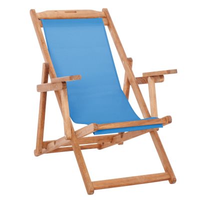 FOLDING BEACH CHAIR LIMNOS HM11433.08T BEECH WOOD NATURAL COLOR WITH ARMS TEXTLINE IN SKY BLUE
