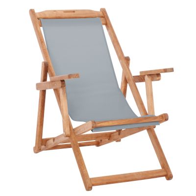 FOLDING BEACH CHAIR LIMNOS HM11433.10T BEECH WOOD NATURAL COLOR WITH ARMS TEXTLINE IN GREY