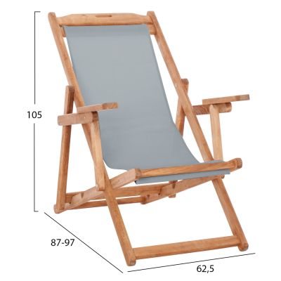 FOLDING BEACH CHAIR LIMNOS HM11433.10T BEECH WOOD NATURAL COLOR WITH ARMS TEXTLINE IN GREY
