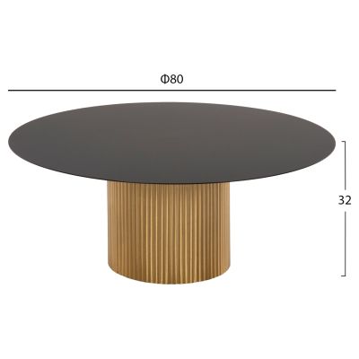 COFFEE TABLE CLAD HM9674 METAL IN GOLD & BLACK TOP Φ80x32H cm.