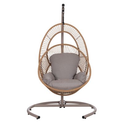 HANGING NEST RULER HM6083.02 METAL IN CAPPUCCINO-SYNTH.RATTAN IN NATURAL-GREY CUSHIONS 120x110x190Hcm.