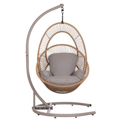 HANGING NEST RULER HM6083.02 METAL IN CAPPUCCINO-SYNTH.RATTAN IN NATURAL-GREY CUSHIONS 120x110x190Hcm.