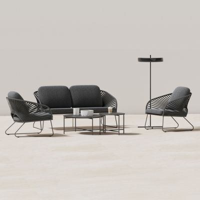 OUTDOOR LOUNGE SET 5PCS VERMONT HM6504.01 METAL-ROPE-GLASS--GREY COLOR