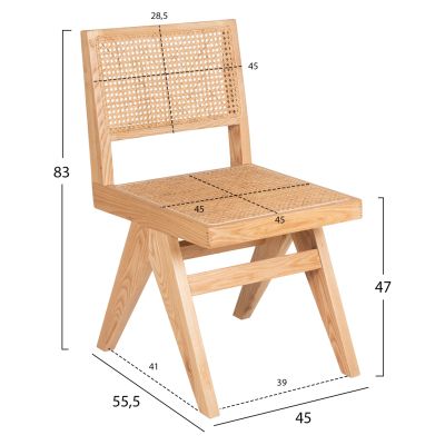 CHAIR FREDRIK HM9873 ASHWOOD AND NATURAL RATTAN IN NATURAL COLOR 45x55,5x83Hcm.