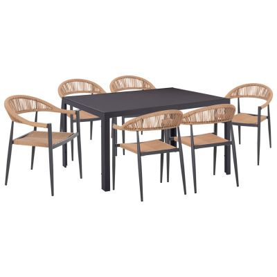 OUTDOOR DINING SET 7PCS GRET HM10877.01 GREY METAL TABLE--ALUMINUM CHAIRS
