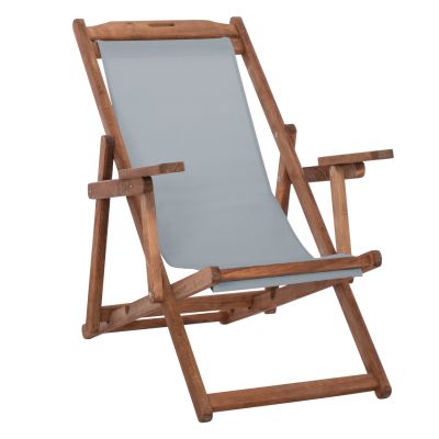 BEACH CHAIR WITH ARMS & GREY TEXTILENE LIMNOS HM11708.10T BEECH WOOD IN WALNUT 62.5x97x105Hcm.