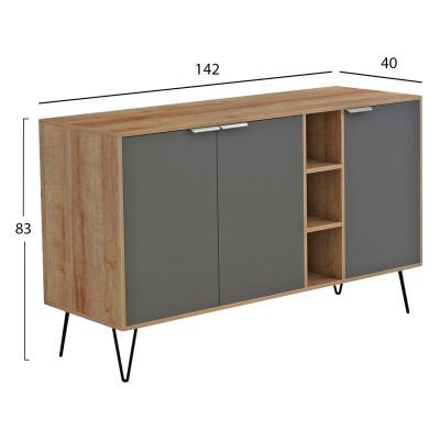 SIDEBOARD CABRON HM8874.11 MELAMINE IN NATURAL-ANTHRACITE & BLACK METAL LEGS 142X40X83Hcm.