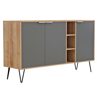 SIDEBOARD CABRON HM8874.11 MELAMINE IN NATURAL-ANTHRACITE & BLACK METAL LEGS 142X40X83Hcm.