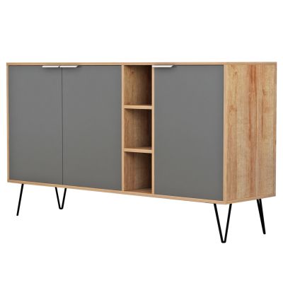 SIDEBOARD CABRON HM8874.11 MELAMINE IN NATURAL-ANTHRACITE & BLACK METAL LEGS 142X40X83Hcm.