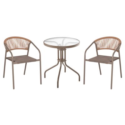 OUTDOOR 3PCS DINING SET LIMA HM10881.04 METAL & TEXTILENE IN CHAMPAGNE COLOR (ROUND)