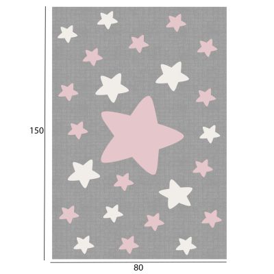 HM7678.03 80Χ150cm, детски сиво-бяло-розов килим със звезди, ресни