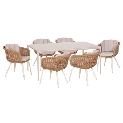 OUTDOOR DINING SET 7PCS VICTUS HM10862.02 BEIGE ALUM. & OLEFIN-WHITE SINTERED STONE--WICKER