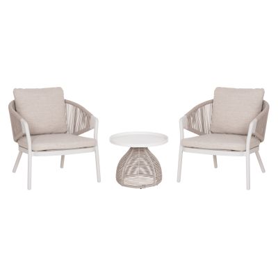 OUTDOOR 3PCS SET DRISCOLL HM10907.02 COFEE TABLE & 2 ARMCHAIRS--ALUMINUM IN CREAM WHITE