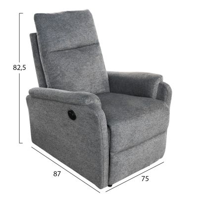 SET SOFA-RELAX ARMCHAIR SYNTHIA HM10735.03 GREY FABRIC--ELECTRIC RECLINE [L]