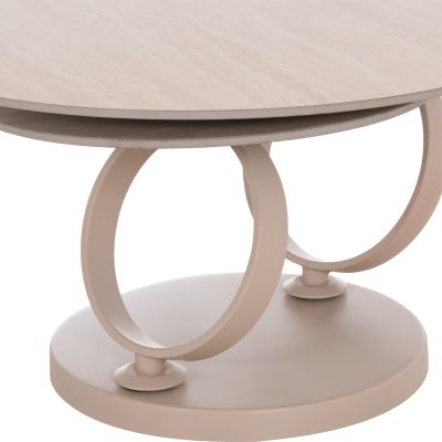 COFFEE TABLE DOUBLE NUBISA HM18364.02 METAL IN BEIGE--SINTERED STONE IN TRAVERTINE COLOR Φ80Χ43.5Hcm.