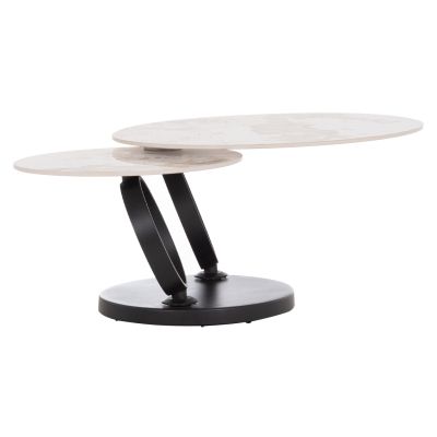 COFFEE TABLE DOUBLE NUBISA HM18364.01 METAL IN BLACK--SINTERED STONE PANDORA Φ80Χ43.5Hcm.
