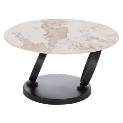 COFFEE TABLE DOUBLE NUBISA HM18364.01 METAL IN BLACK--SINTERED STONE PANDORA Φ80Χ43.5Hcm.
