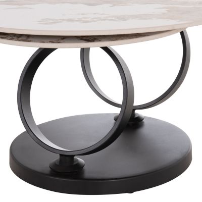 COFFEE TABLE DOUBLE NUBISA HM18364.01 METAL IN BLACK--SINTERED STONE PANDORA Φ80Χ43.5Hcm.