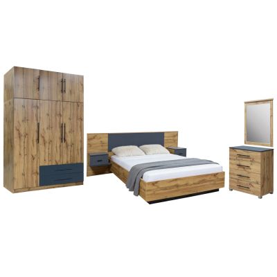 BEDROOM SET 5PCS CARYS HM10888.12 MELAMINE IN NATURAL WOOD COLOR/GREY