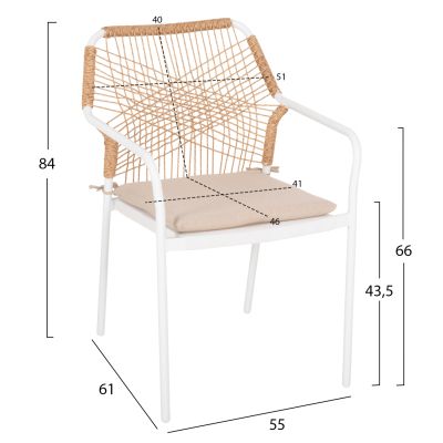 OUTDOOR DINING SET 7PCS OFER HM21005.03 ALUMINUM CHAIRS & METAL TABLE 150x90cm--WHITE