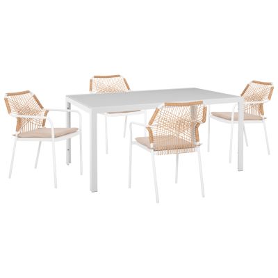 OUTDOOR DINING SET 5PCS OFER HM21020 ALUMINUM CHAIRS & METAL TABLE 150x90cm--WHITE