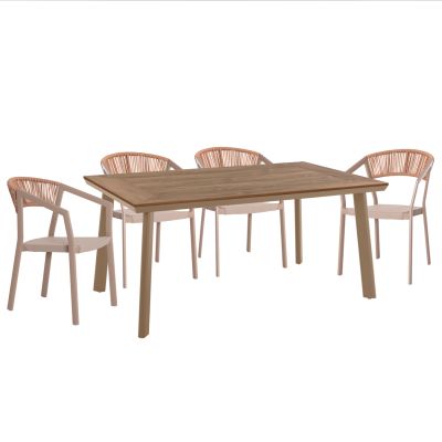 OUTDOOR DINING SET 5PCS TABER HM10832.03 ALUMINUM CHAIRS & TABLE--POLYWOOD--CHAMPAGNE