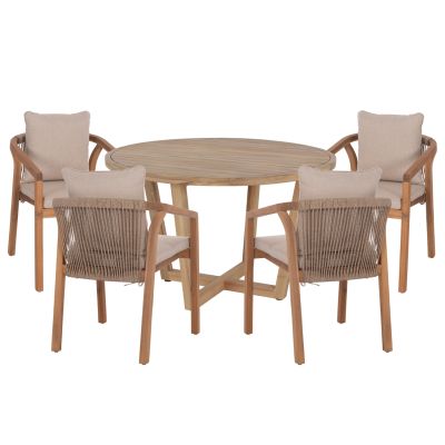 OUTDOOR DINING SET 5PCS PARAISO HM10898.01 ACACIA WOOD IN NATURAL--CUSHIONS IN BEIGE