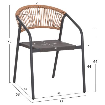 OUTDOOR DINING SET 5PCS ADAM HM10859.01 METAL CHAIRS & TABLE 120x70cm GREY