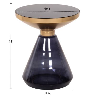 SIDE TABLE DEMMY HM9727 BLACK GLASS TOP & PURPLE GLASS BASE-METAL IN GOLD "NECK" Φ41x48Hcm.